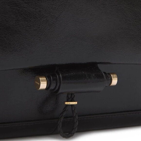 NEW Loeuvre Sac de Jardin Large Black and Gold Patent Real Leather Shoulder Bag - Picture 4 of 16